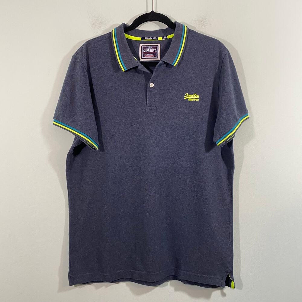 Superdry Men Navy with Contrast Trim Fitted Short Sleeve Polo Size XXXL